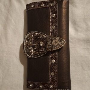 Elegant Brown Clutch with Silver Accents